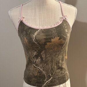 Camouflage Print Women's Tank Top with Pink Trim